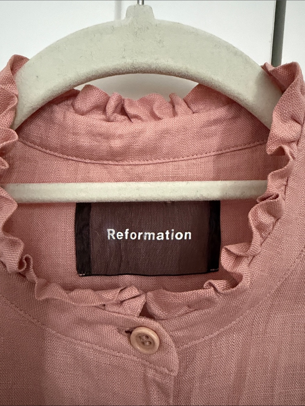 Reformation Soft Rose Ruffle-Neck Button Top - Picture 3 of 6